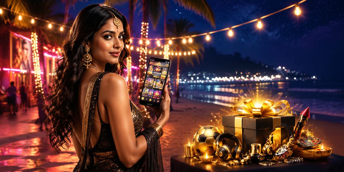 Indian woman playing mobile casino game in Bollywood style