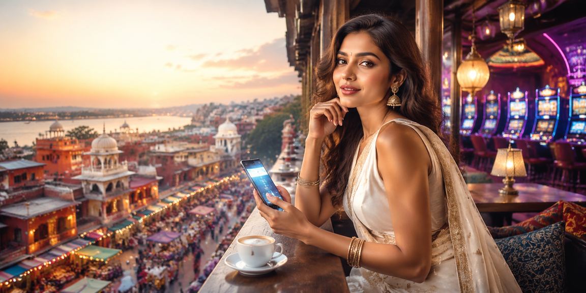 Indian woman using mobile phone for secure payment at beach